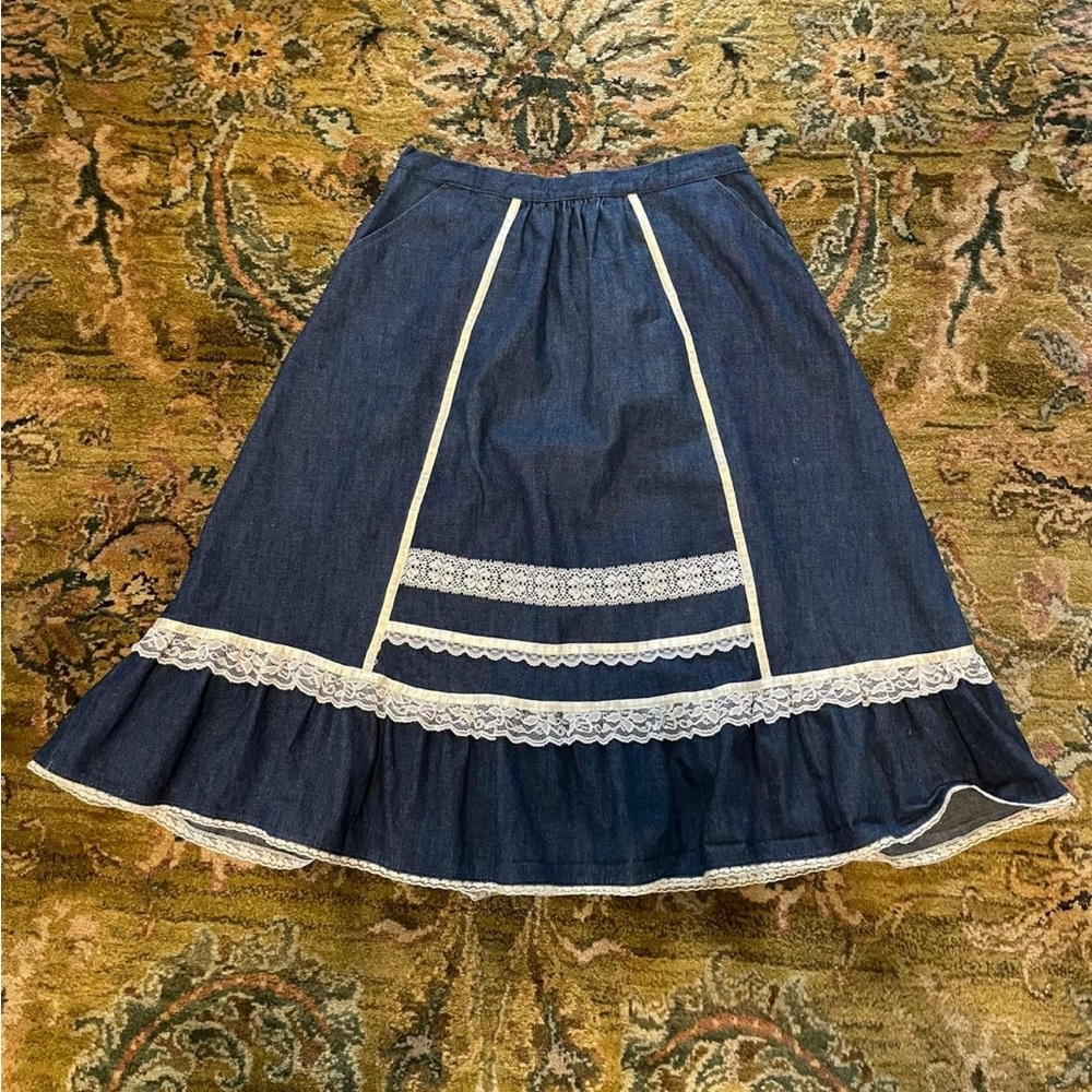 Vintage JCPenney 70s denim and lace skirt